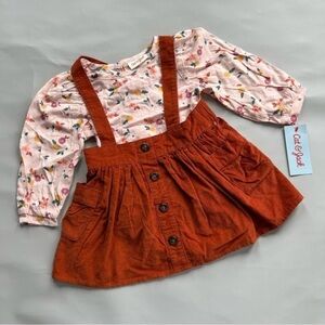 Cat & Jack Toddler Girls Long Sleeve Floral Top Orange Corduroy Skirtall Set 18M